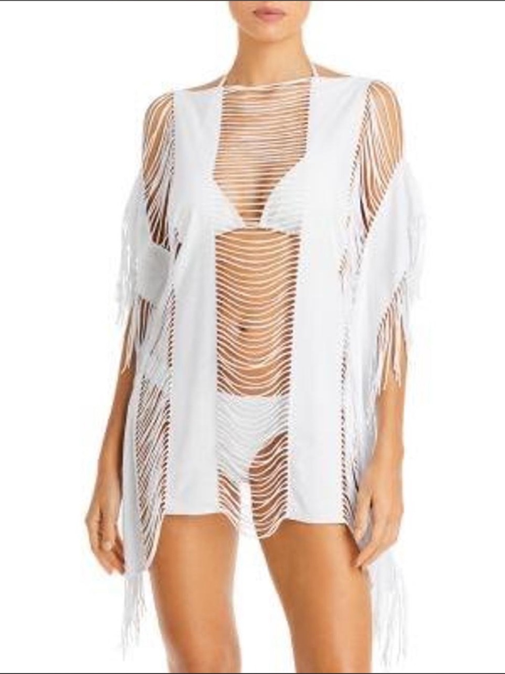 Pilyq White Fringe Knit Swim Cover-Up